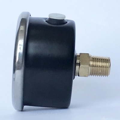 1.5 اینچ 100 psi مانومتر شماره گیری مشکی 1/8 اینچ پایه محوری NPT مشکی فولادی مایع پر فشار سنج