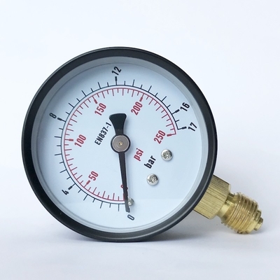 قاب فولادی رنگ شده 250 Psi فشار سنج اتصال برنجی لنز شیشه ای پایه پایینی