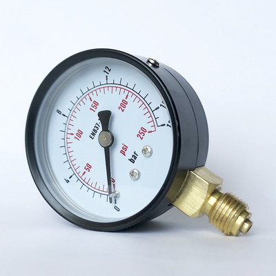 قاب فولادی رنگ شده 250 Psi فشار سنج اتصال برنجی لنز شیشه ای پایه پایینی